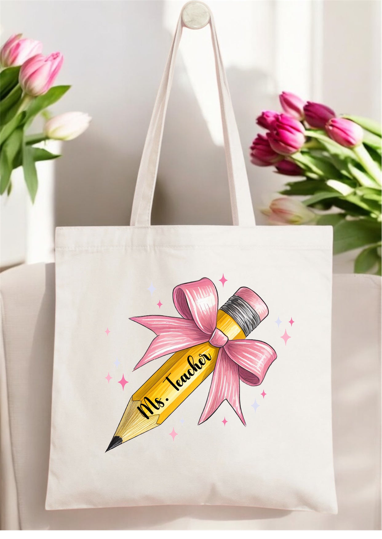 Pencil Bow Teacher Tote