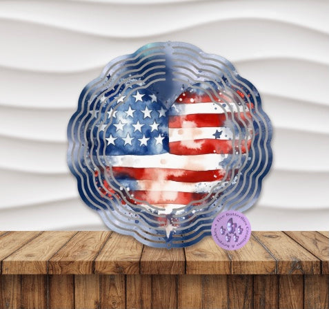 American Flag Distressed Heart Wind Spinner w/Swivel Hook
