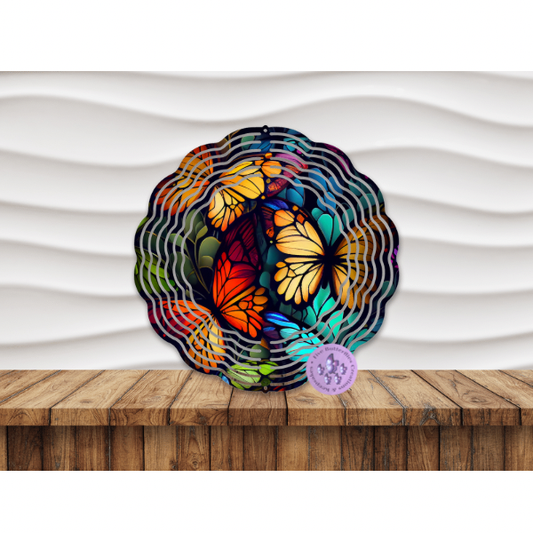 8” Butterfly Stained Glass (E) Wind Spinner w/Swivel Hook