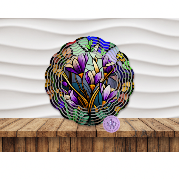 8” Crocus Stained Glass (D) Wind Spinner w/Swivel Hook