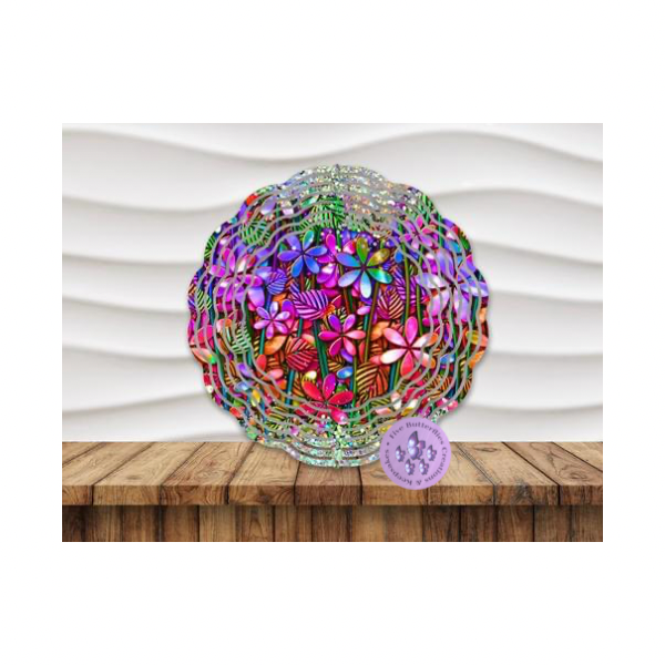 8” Stained Glass Flowers Wind Spinner w/Swivel Hook