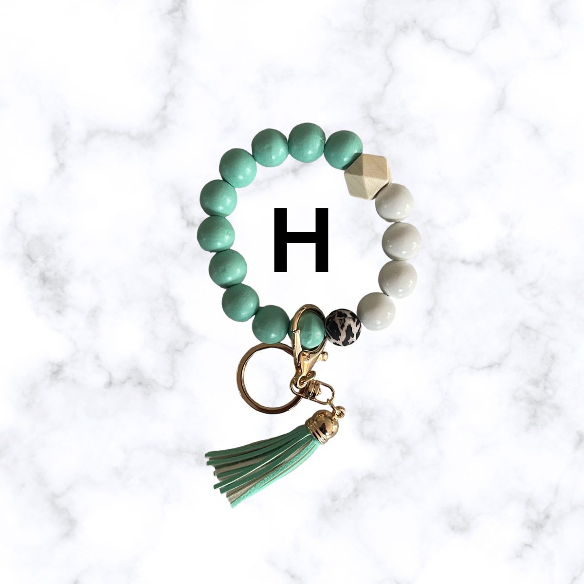 Beaded Wristlet Keychain w/double sided aluminum disk