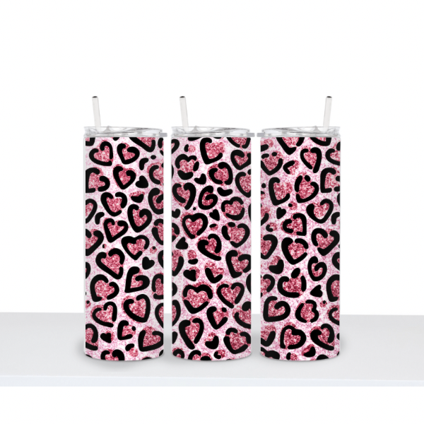 Pink Glitter Leopard Hearts