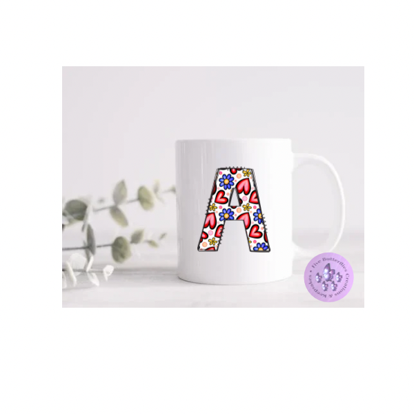 Hearts & Flowers Initial Mug