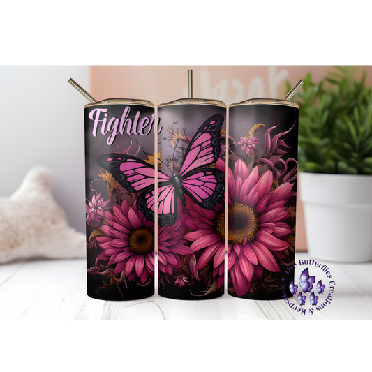 Breast Cancer Fighter Butterfly & Flowers