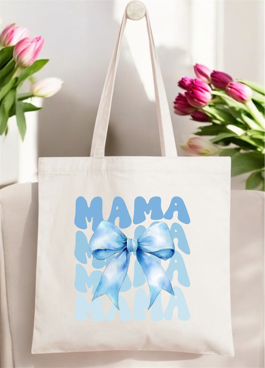 Mama Bow Canvas Tote Bag_Blue