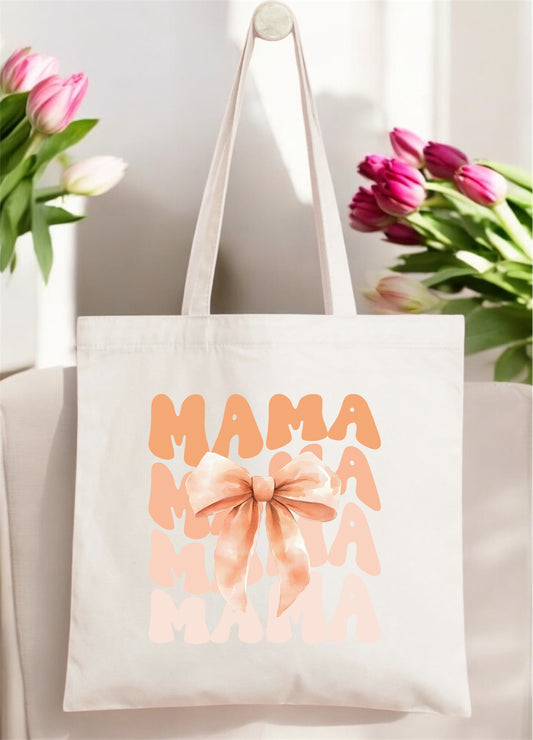 Mama Bow Canvas Tote Bag_Peach
