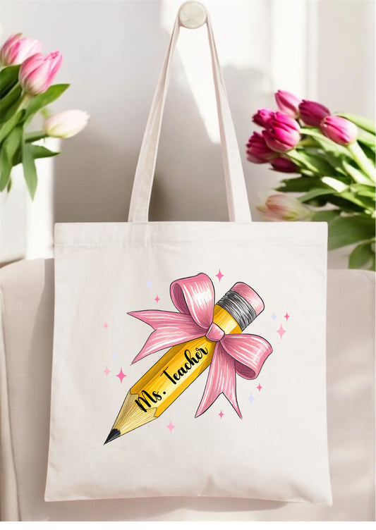 Pencil Bow Teacher Tote