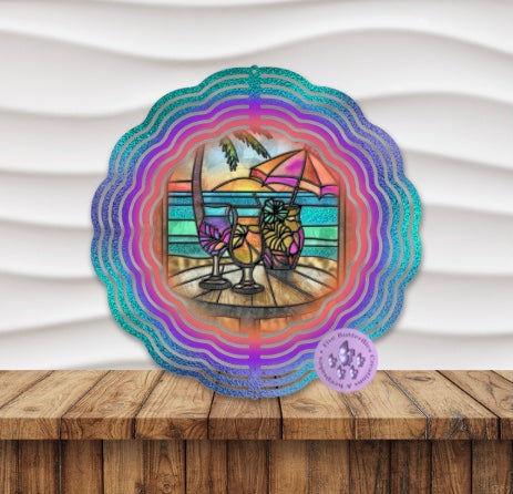 8” Summer Cocktails Wind Spinner w/swivel hook