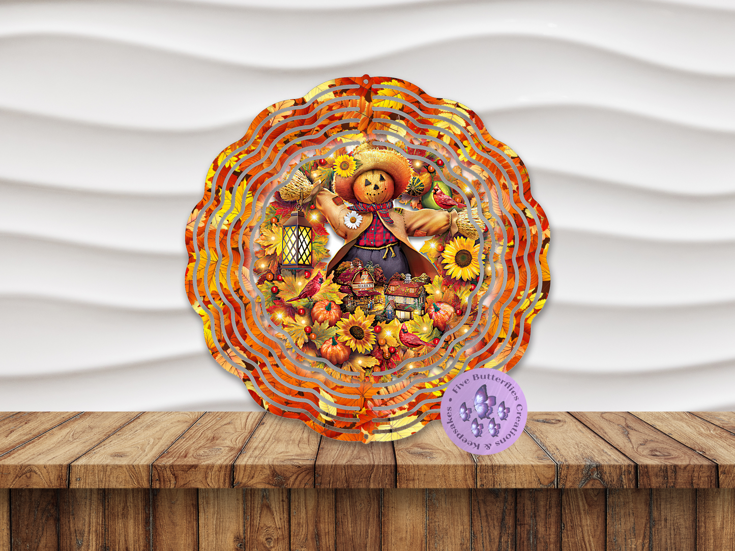 Fall Watercolor Scarecrow Wind Spinner w/Swivel Hook