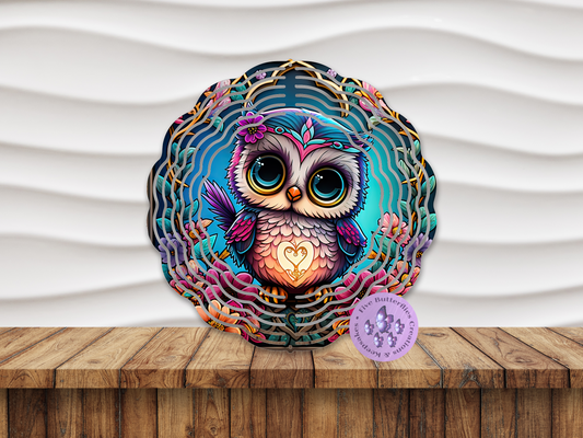 Cute Owl Wind Spinner w/Swivel Hook