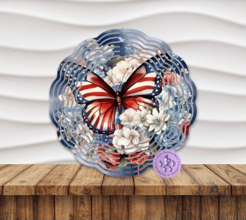 American Flag Butterfly Wind Spinner w/Swivel Hook