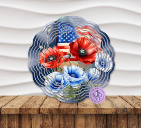 American Flag Poppy Wind Spinner w/Swivel Hook