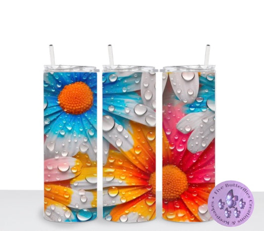 3D Water Drop Daisies Tumbler