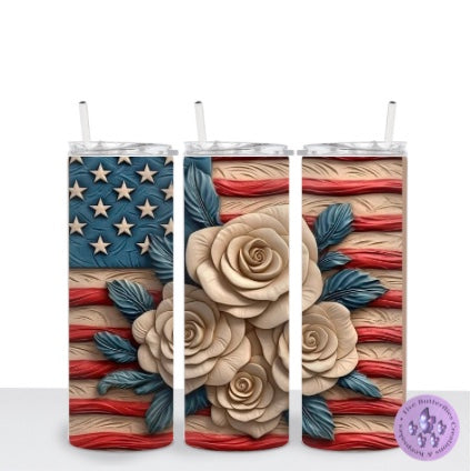 Patriotic 3D Flag & Roses