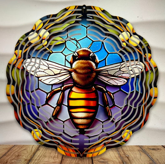 8” Bee Stained Glass Wind Spinner w/Swivel Hook
