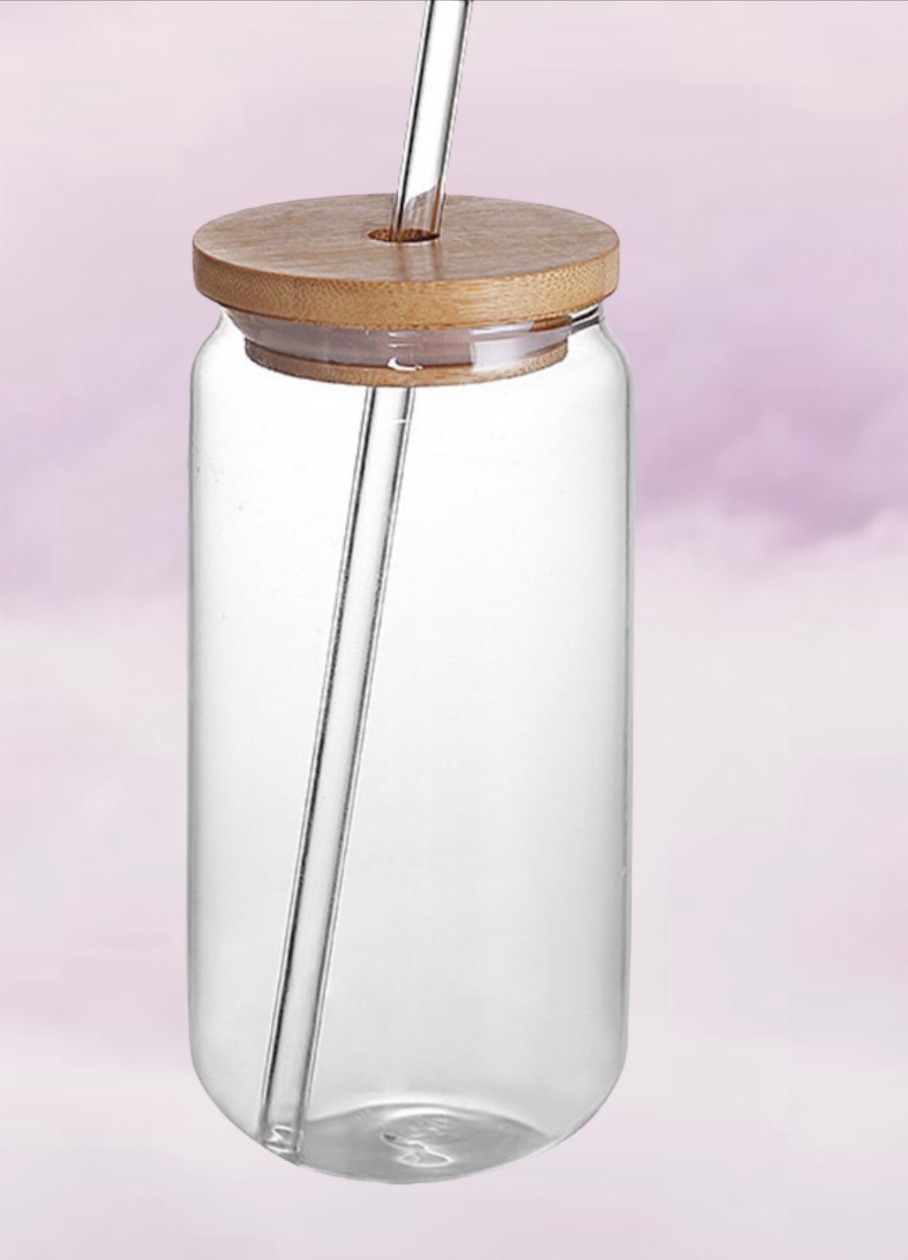 16, 20 or 25 oz. Glass Can w/Bamboo Lid & Straw - Blank/Custom