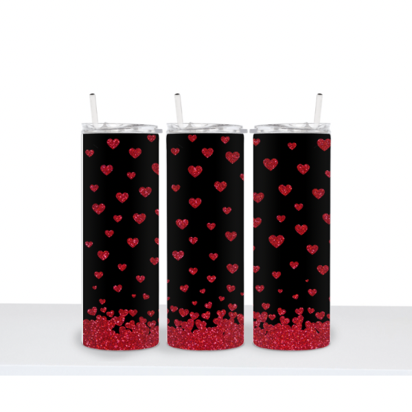 Red Hearts & Red Glitter - Black