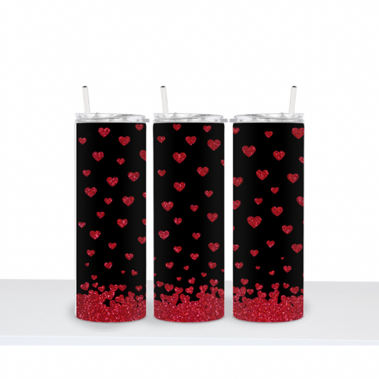 Red Hearts & Red Glitter - Black