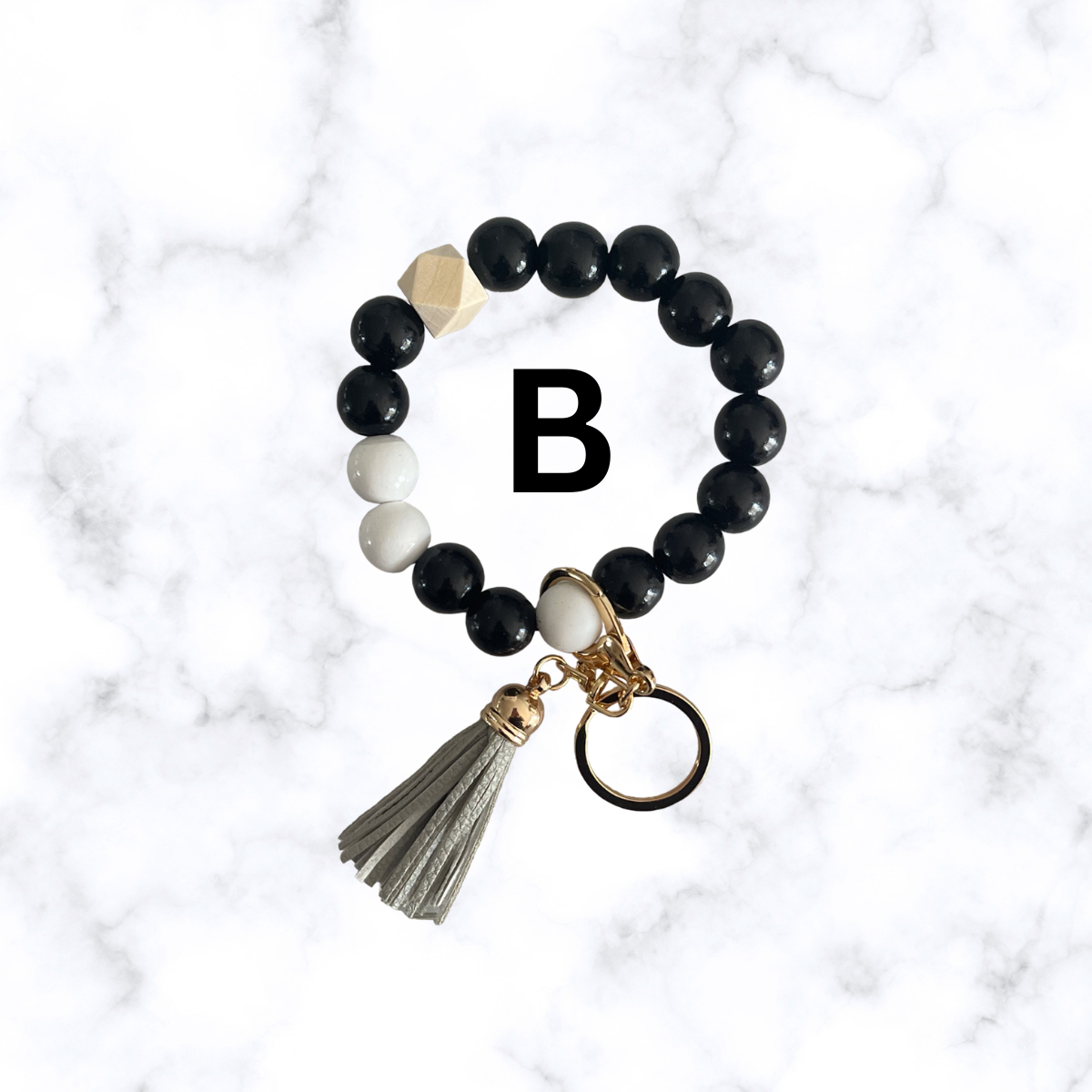 Beaded Wristlet Keychain w/double sided aluminum disk