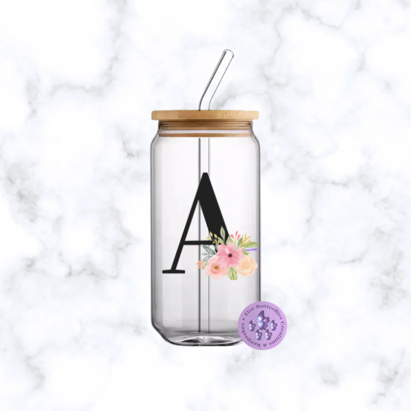 Black Initial Glass Can