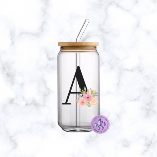 Black Initial Glass Can