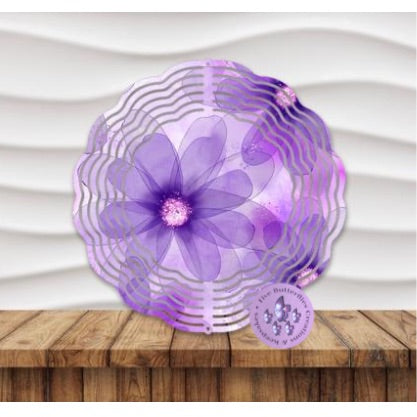 8” Purple Watercolor Flowers Wind Spinner w/Swivel Hook