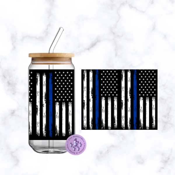 Blue Line Glass Can