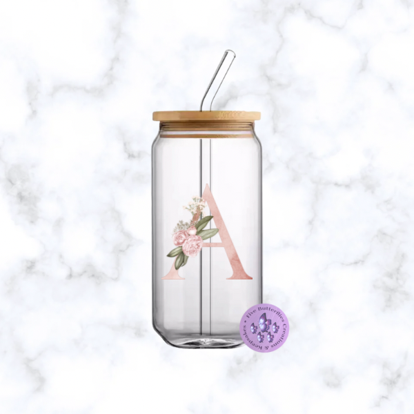 Blush Initial Glass Can