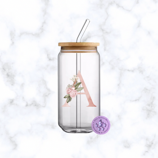 Blush Initial Glass Can
