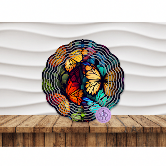 8” Butterfly Stained Glass (E) Wind Spinner w/Swivel Hook