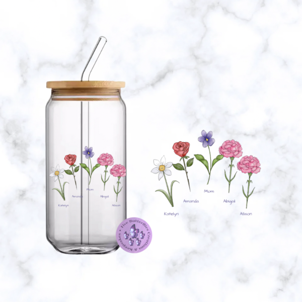 Birth Month Flower Glass Can