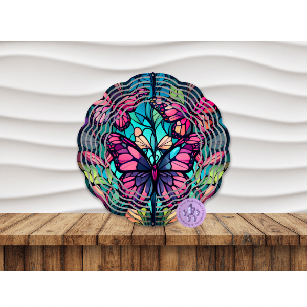 8” Butterfly Stained Glass (D) Wind Spinner w/Swivel Hook