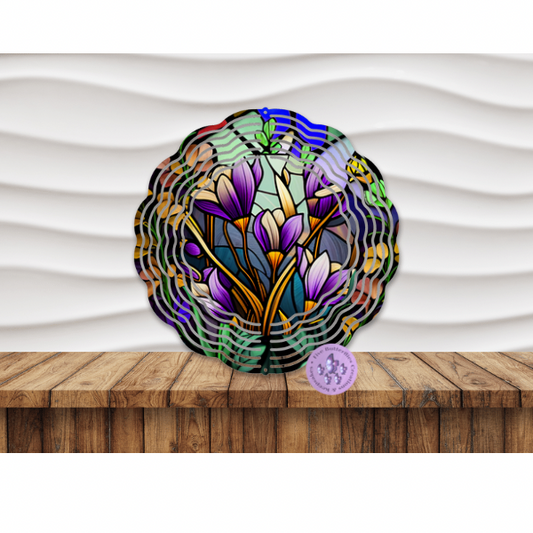 8” Crocus Stained Glass (D) Wind Spinner w/Swivel Hook