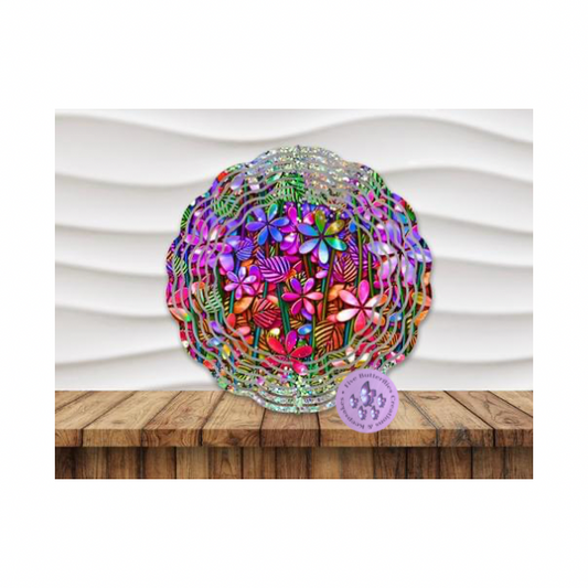 8” Stained Glass Flowers Wind Spinner w/Swivel Hook