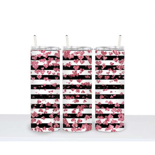 Pink Glitter Hearts Black Stripes