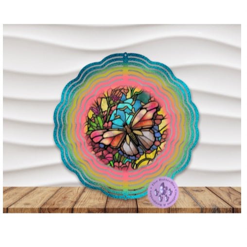 8” Stained Glass Butterfly Wind Spinner w/Swivel Hook