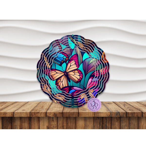 8” Butterfly Stained Glass (F) Wind Spinner w/Swivel Hook