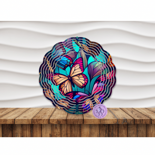 8” Butterfly Stained Glass (F) Wind Spinner w/Swivel Hook