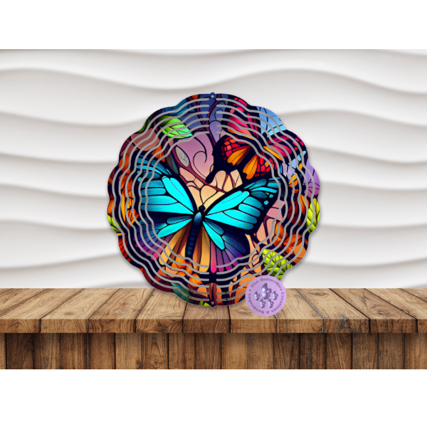 8” Butterfly Stained Glass (C) Wind Spinner w/Swivel Hook