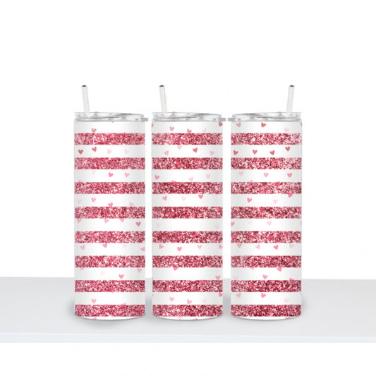 Pink Glitter Hearts & Stripes