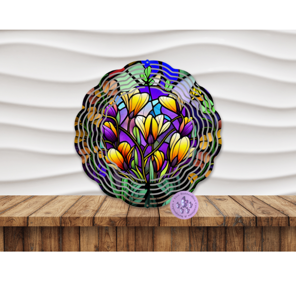 8” Crocus Stained Glass (A) Wind Spinner w/Swivel Hook