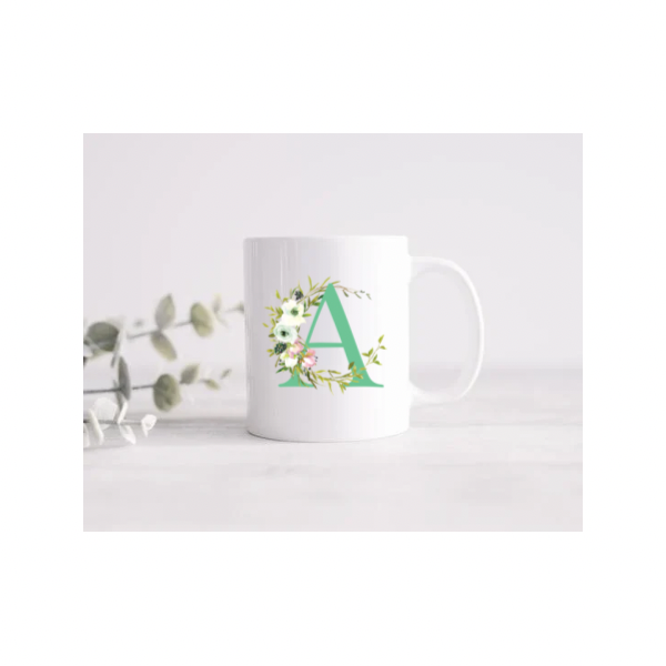 Green Floral Initial Mug