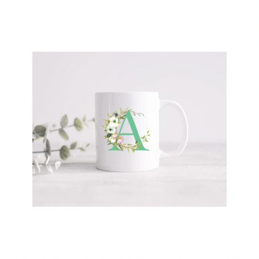 Green Floral Initial Mug