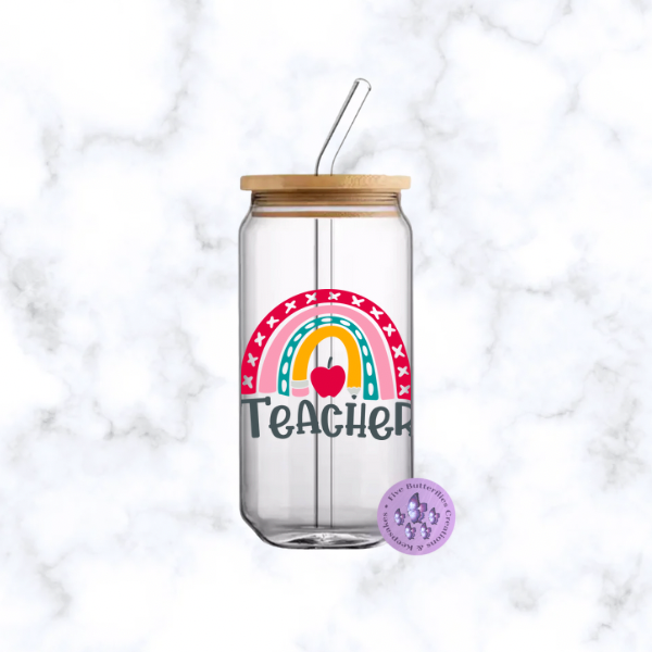 Teacher Rainbow Glass Can