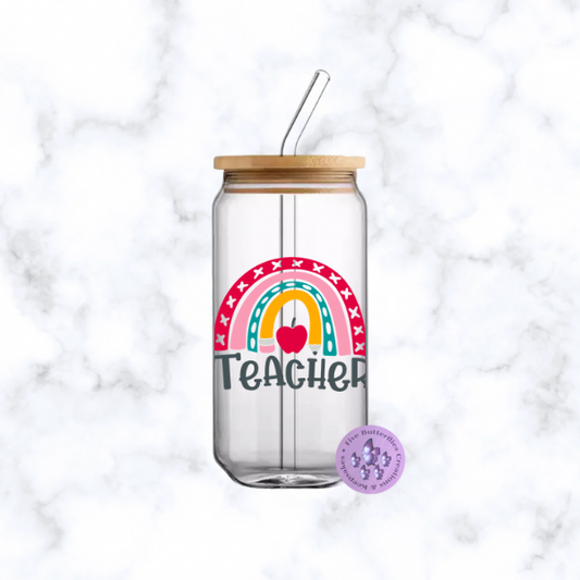 Teacher Rainbow Glass Can
