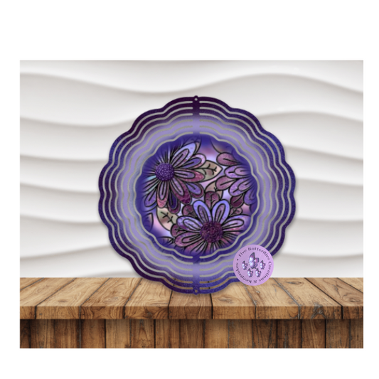 8” Purple Stained Glass Flowers Wind Spinner w/Swivel Hook
