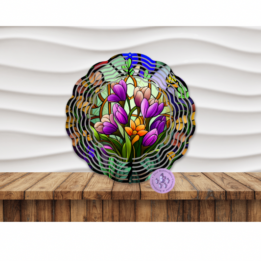 8” Crocus Stained Glass (F) Wind Spinner w/Swivel Hook
