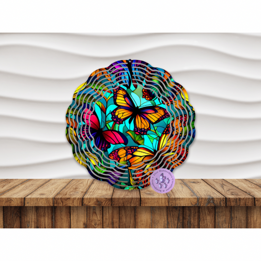8” Butterfly Stained Glass (B) Wind Spinner w/Swivel Hook