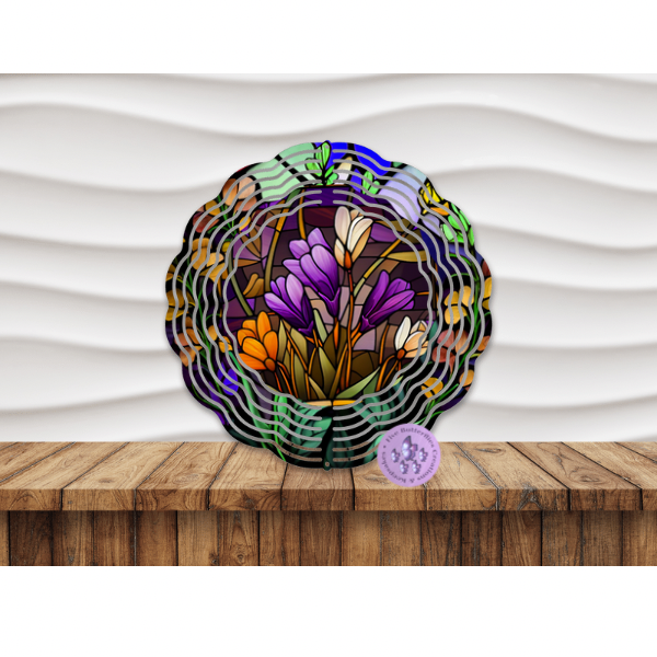 8” Crocus Stained Glass (B) Wind Spinner w/Swivel Hook
